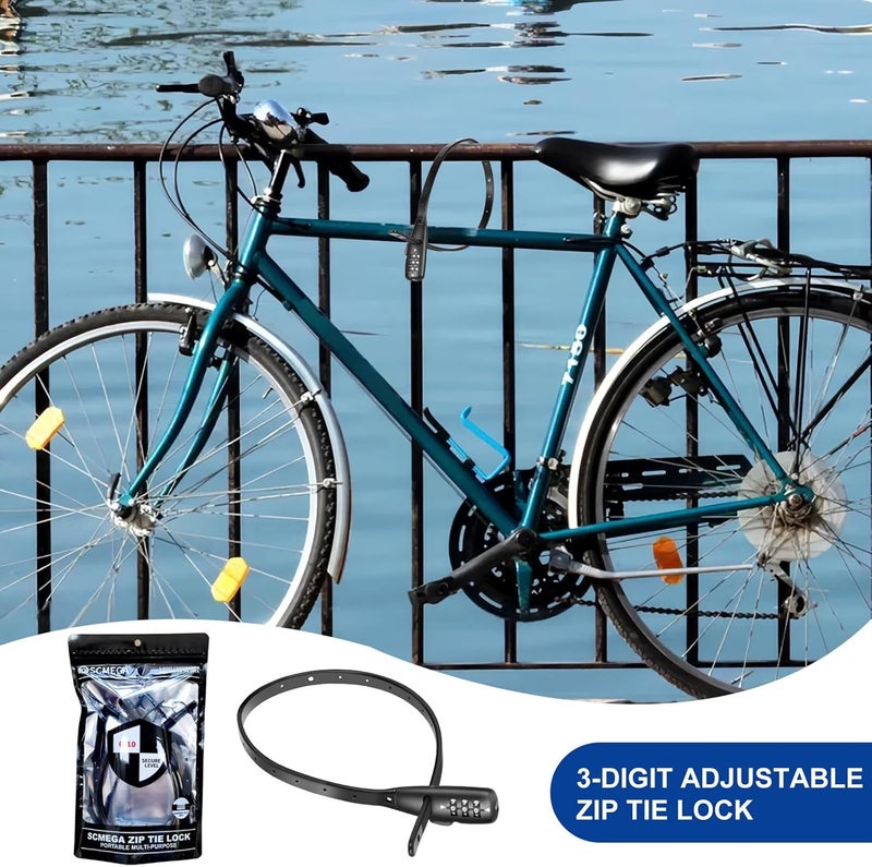 SCMEGA Zip Tie Cable Lock 3-Digit 22in Adjustable Combo Bike Lock for Helmets,Skateboards,Skis,Cabinets,Fridges,Luggages,Café Stop,Child-Proof (3Pack) - Image 5